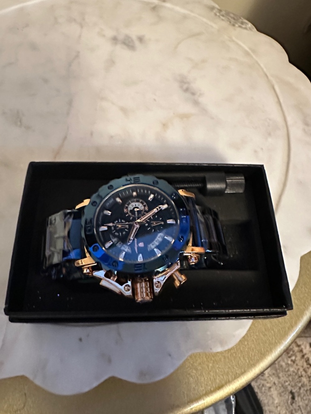 Men's Blue Chronograph Watch with Rose Gold Accents